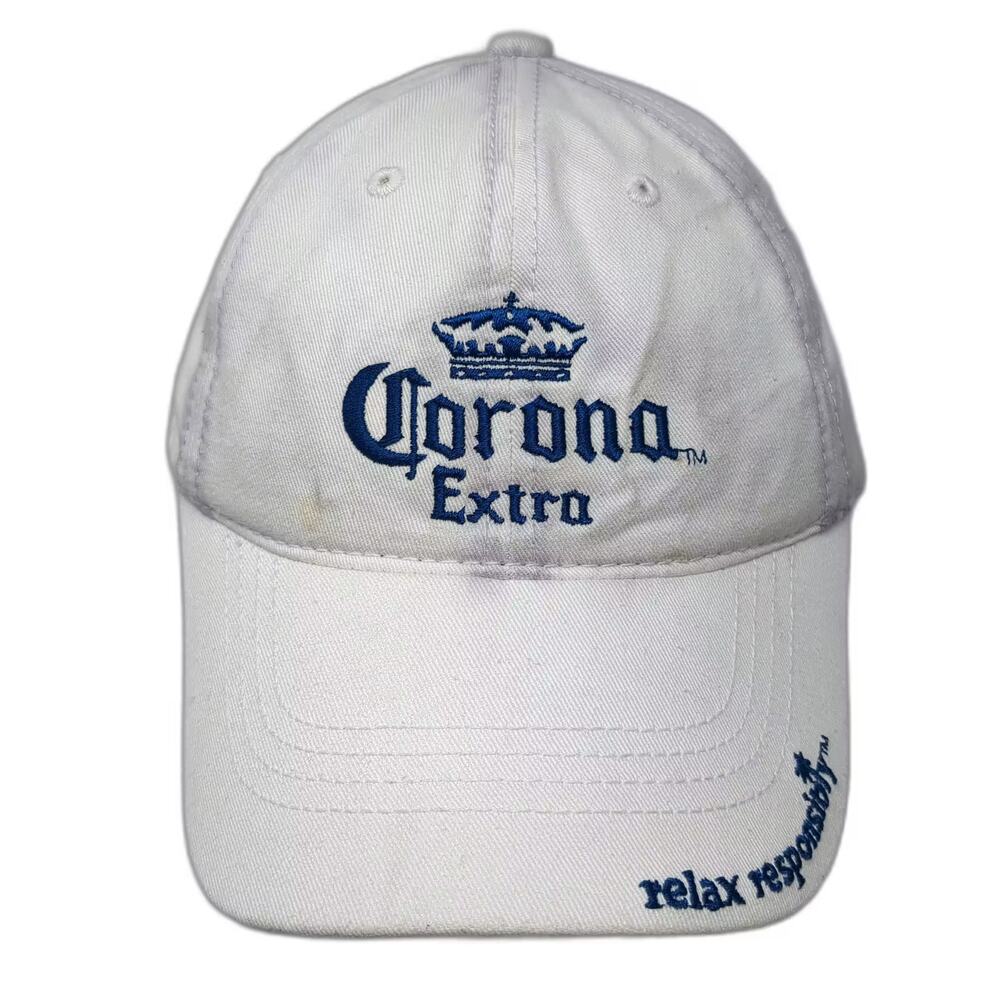 H3 Sportgear Corona Extra Baseball Cap White Blue Hat OS Slideback Embroidered